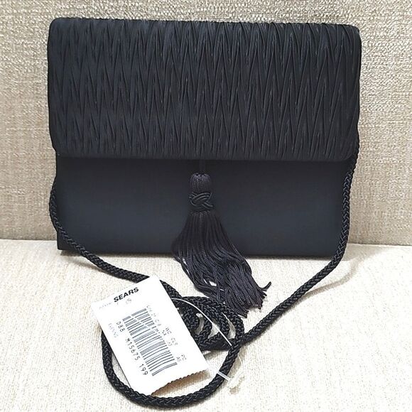 Vintage Sears Black Tassel Evening Shoulder Bag Clutch NWT - Picture 9 of 9